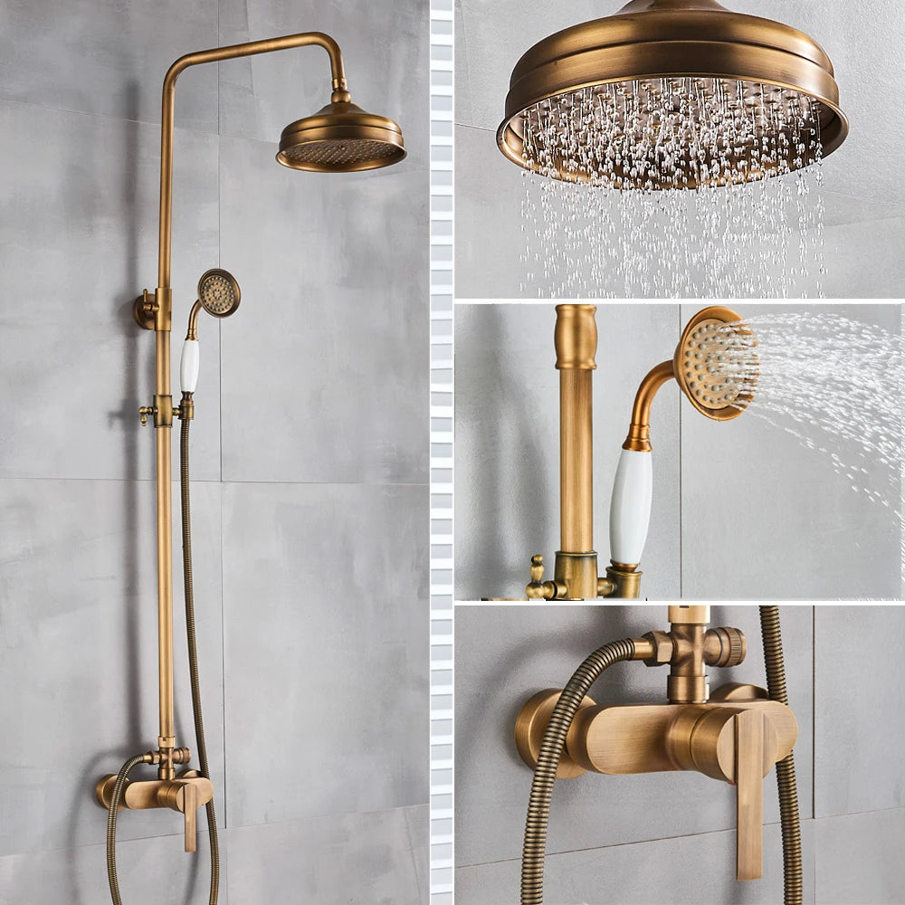 Antique Brass Bathroom Shower Faucet Bath Shower Mixer