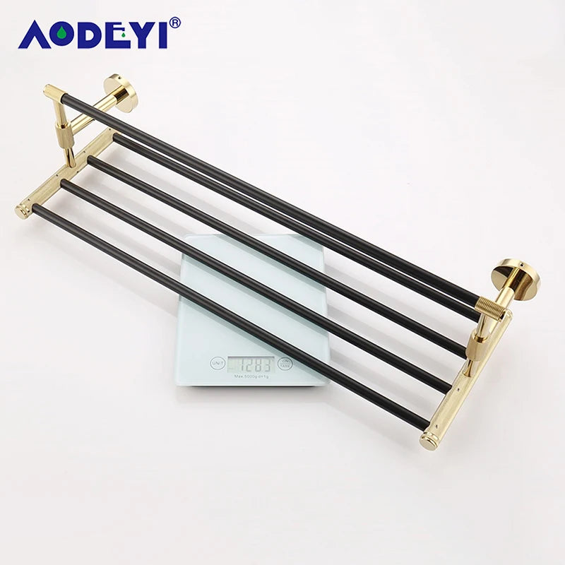 Bathroom Hardware Black Robe Hook Gold Towel Rail
