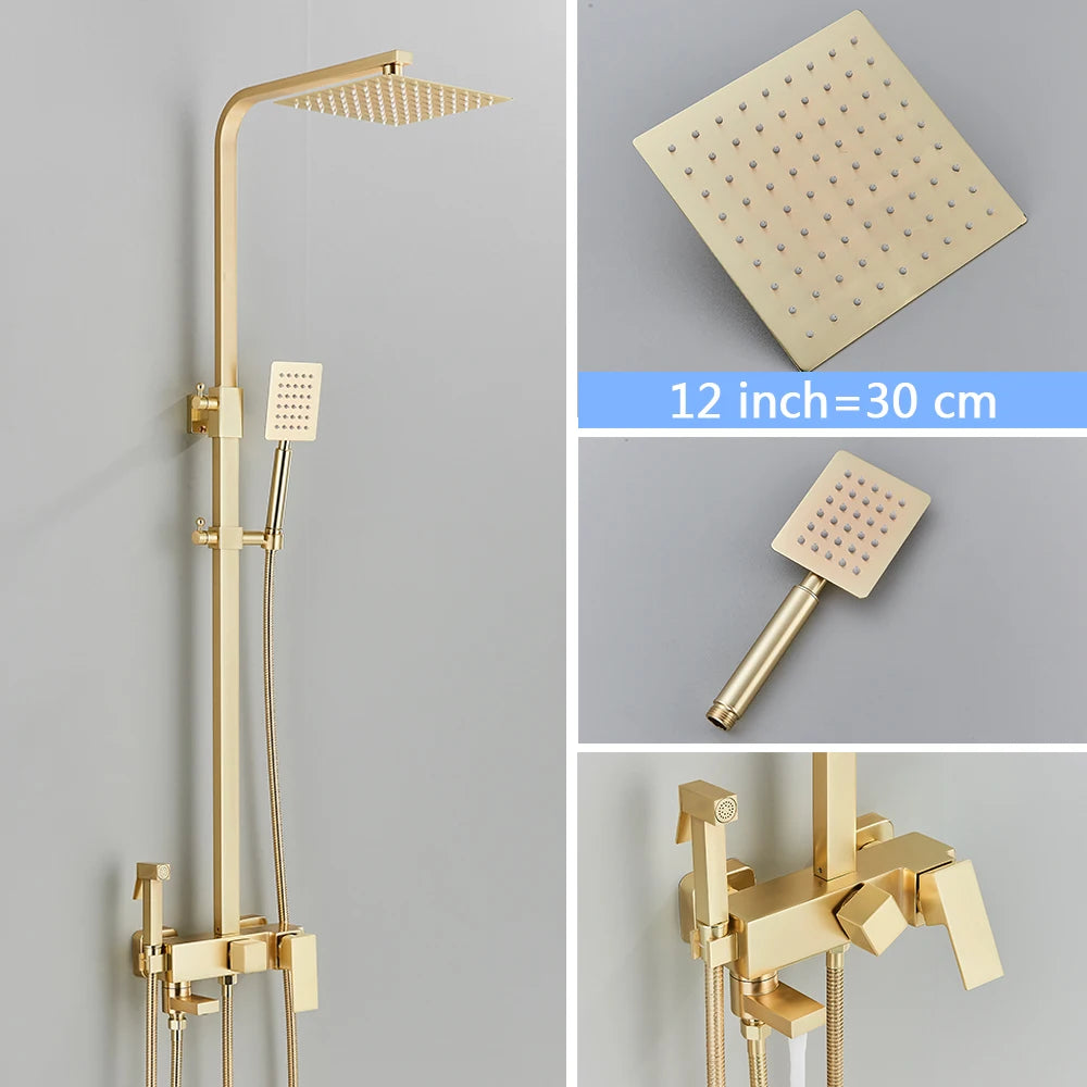 Rozin Brushed Gold Shower Wall Mounted Brass 4-Ways