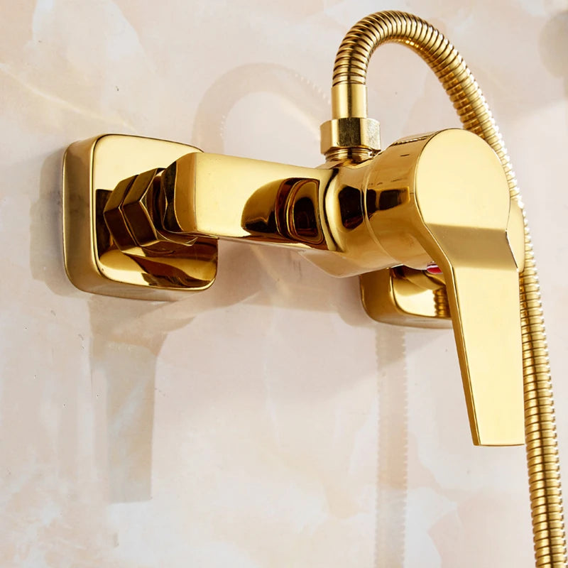 1set Bathtub Faucet Handle Handheld Brass Golden Bath