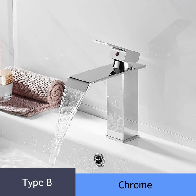 Handle Waterfall Matte Black Bathroom Basin Faucet Waterfall
