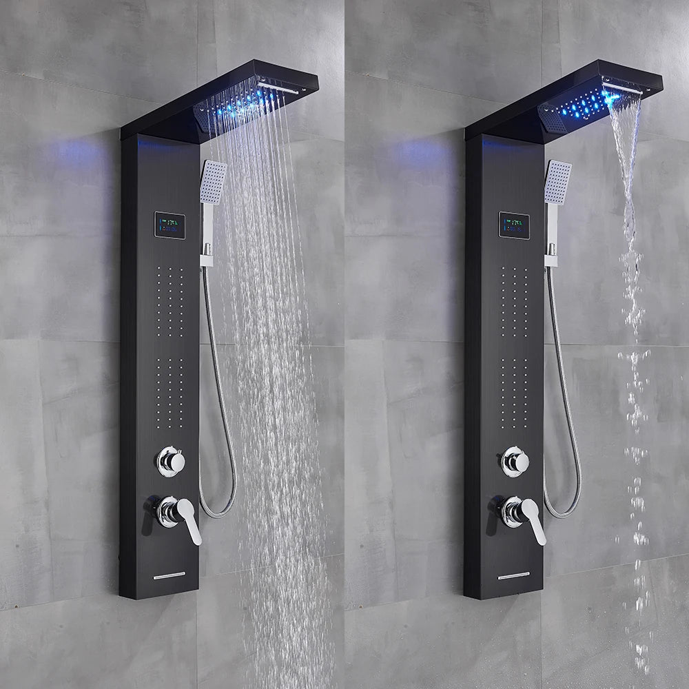 Bathroom Led Light Rain Waterfall Shower Panel Faucet