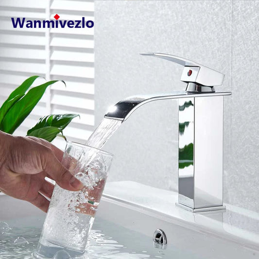 Retail Waterfall Bathroom Basin Faucet Chrome Deck Mount