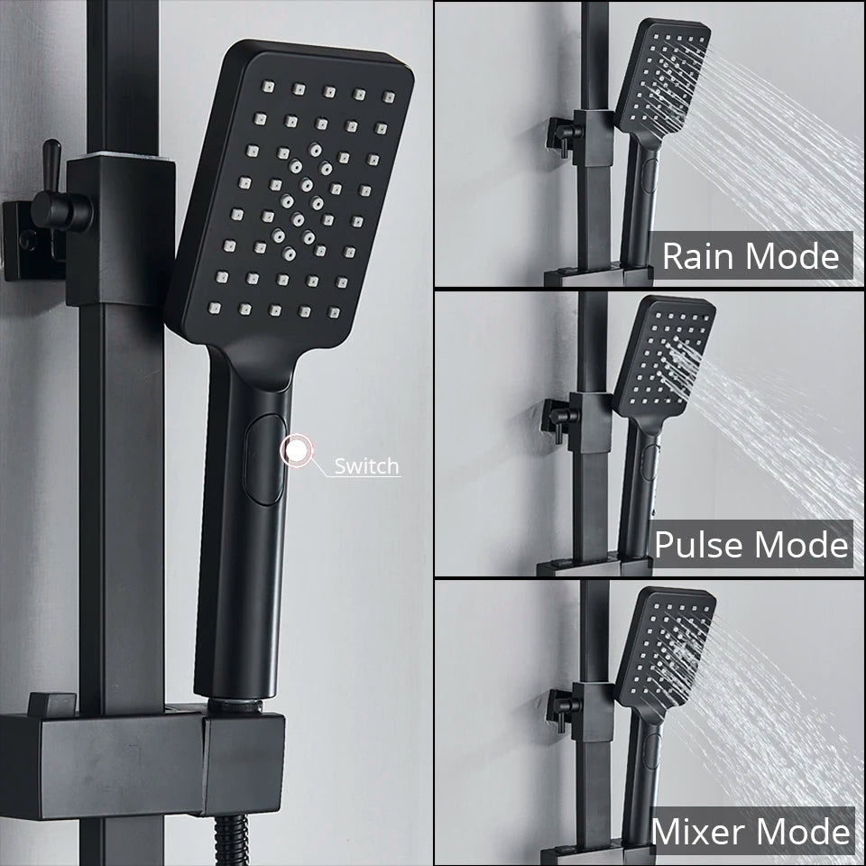 Bathroom Thermostatic Shower Faucet Rainfall Head Wall Mounted