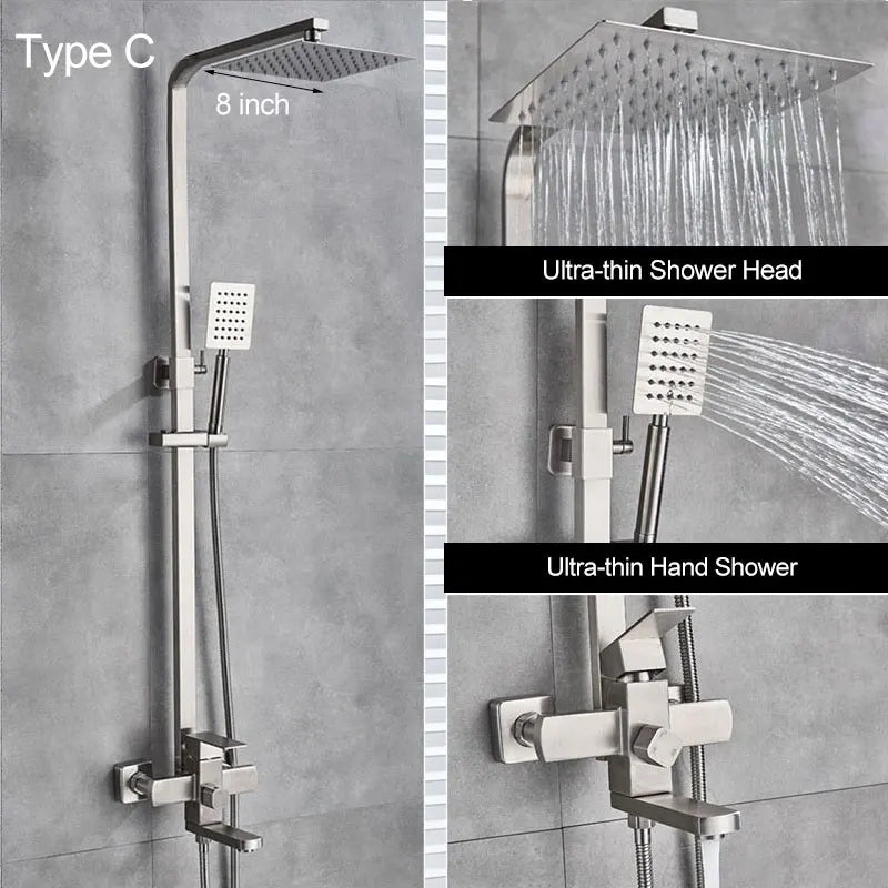 Matte Black Shower Mixer Faucet Wall Mount Bahtroom