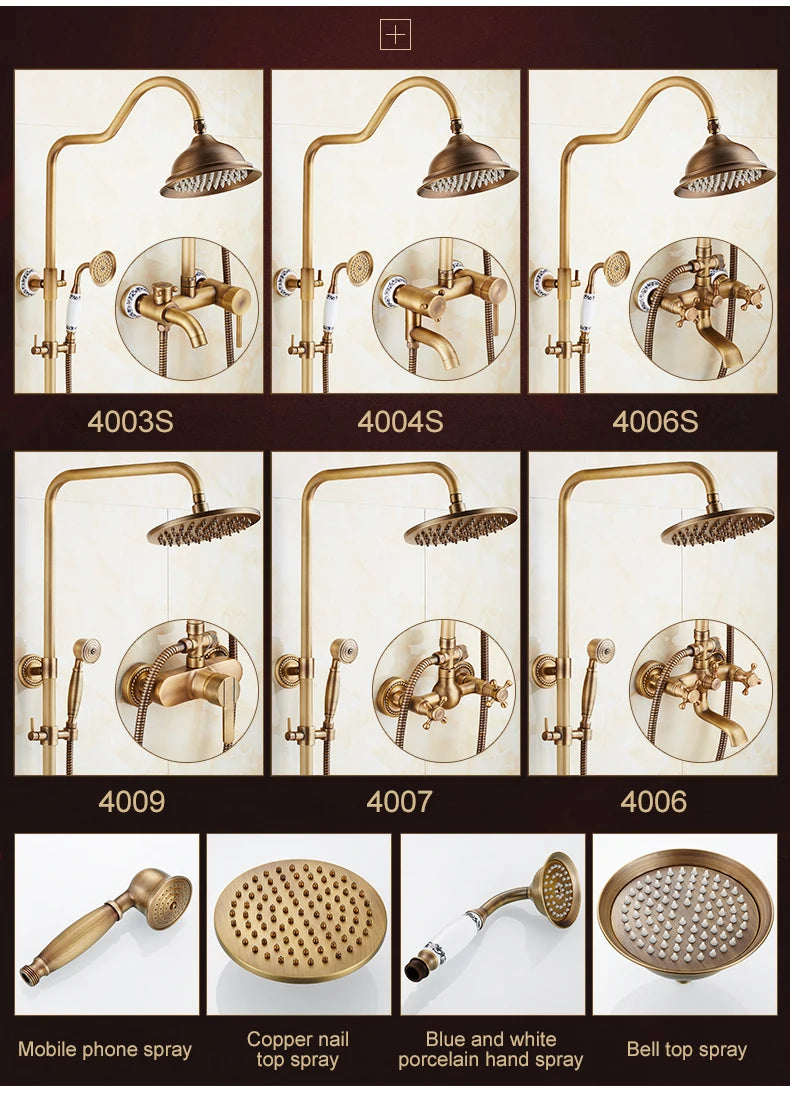 Antique Rain Shower Faucets Hand Brass Wall Mounted