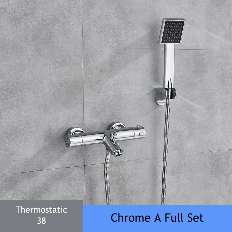 Chrome Thermostatic Shower Mixer Valve Wall Mounted Dual