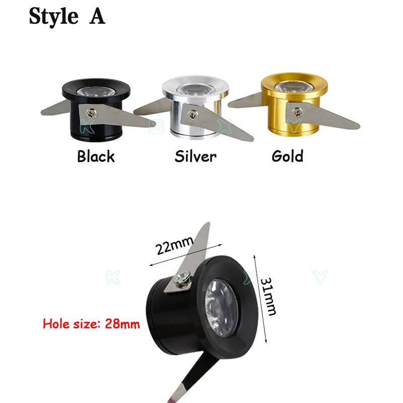 Silvery/Black/Golden Mini Led Downlights 1w 3w 100v-240v 12v