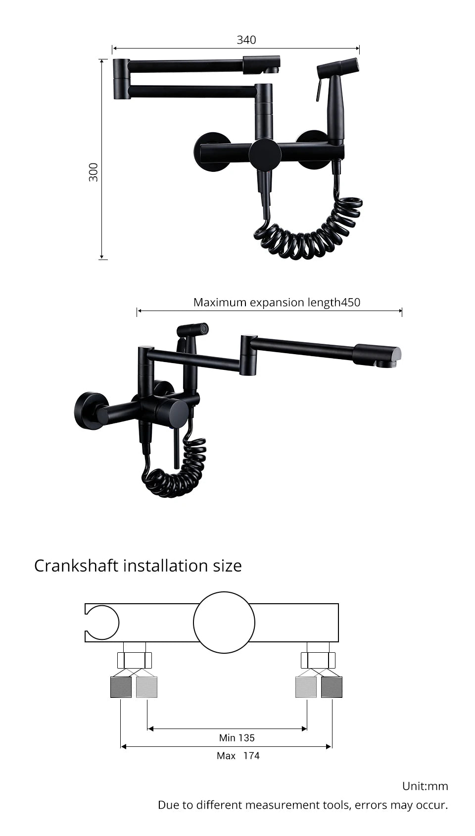 Black Cold Pull Out Mixer Tap Pot Filler