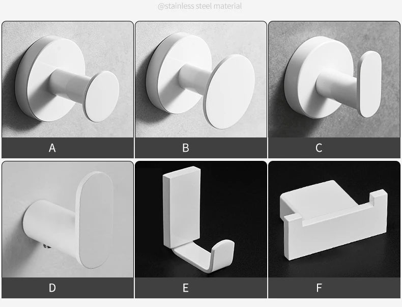 White Painted Stainless Steel Robe Hooks Wall Hang