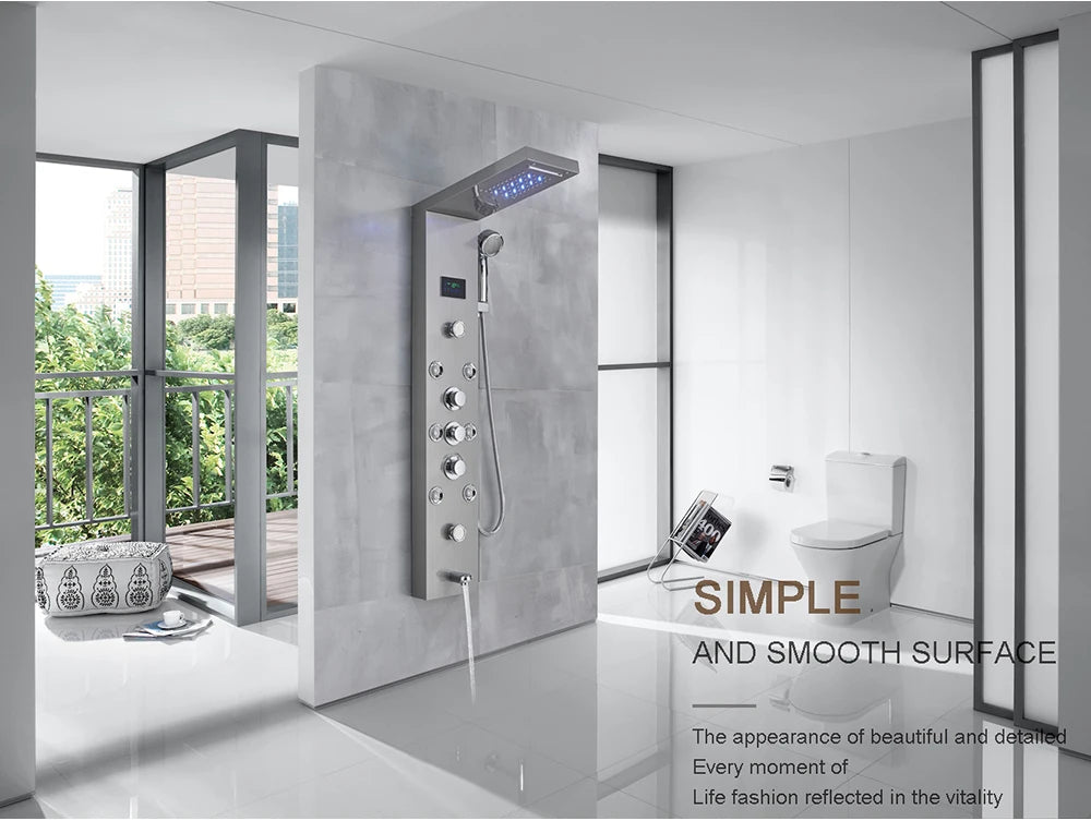 Golden Black Shower Panel Wall Rain Waterfall Shower