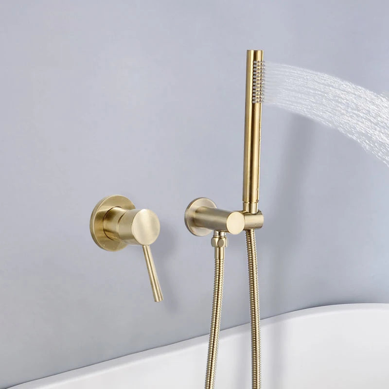 Brass Round Handheld Shower Head Brushed Gold Finish