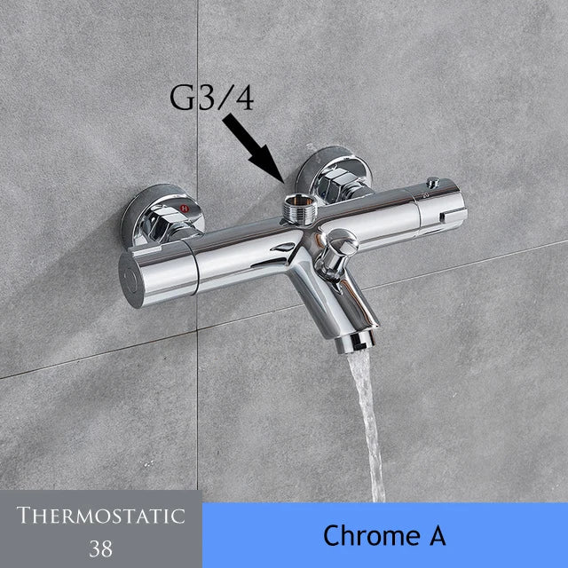 Chrome Thermostatic Shower Mixer Valve Wall Mounted Dual