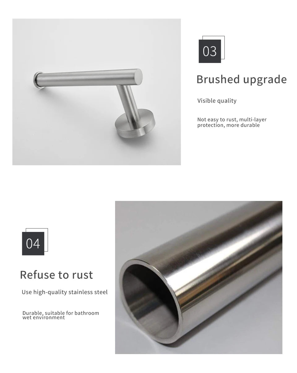 Bathroom Hardware Kit Brushed Stainless Steel Round Wall