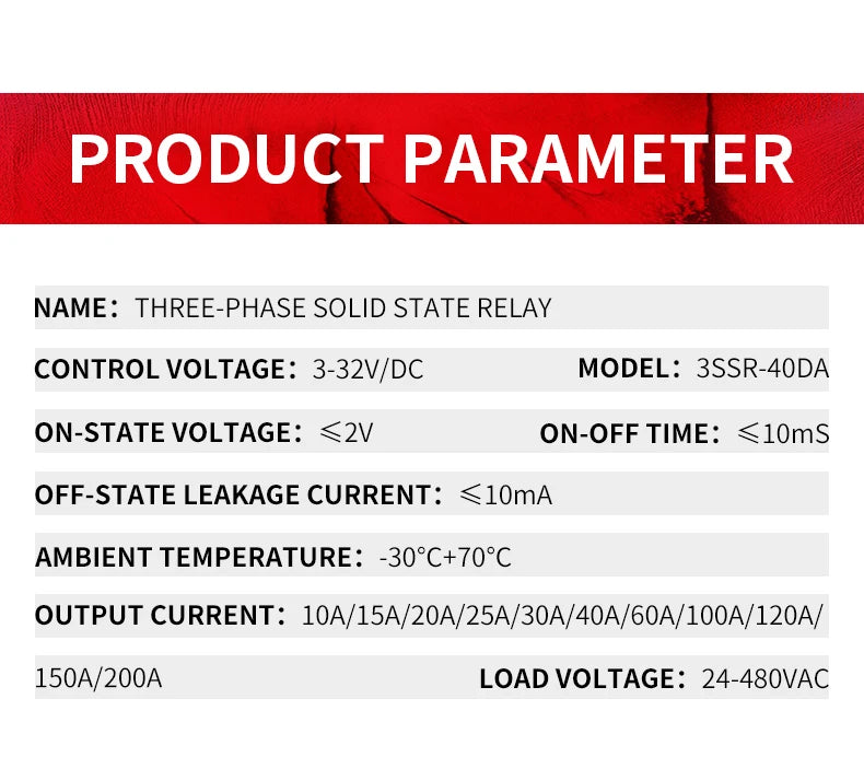 40/60/80/100/120/150/200a Three-Phase Solid State Relay Dc