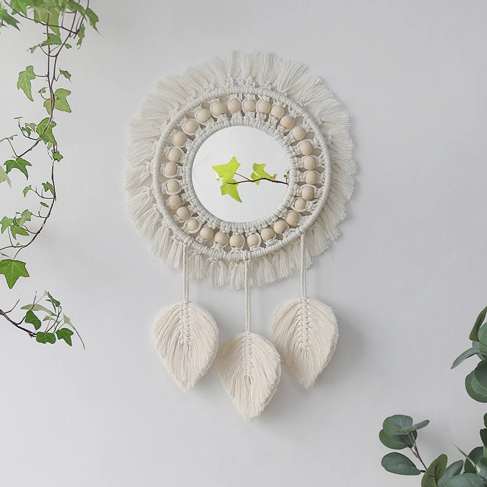 Boho Decorative Mirrors Macrame Round Mirror Aesthetic Room