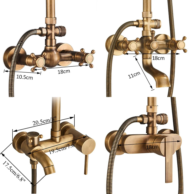 Quyanre Antique Brass Shower Faucets Wall Mount Antique