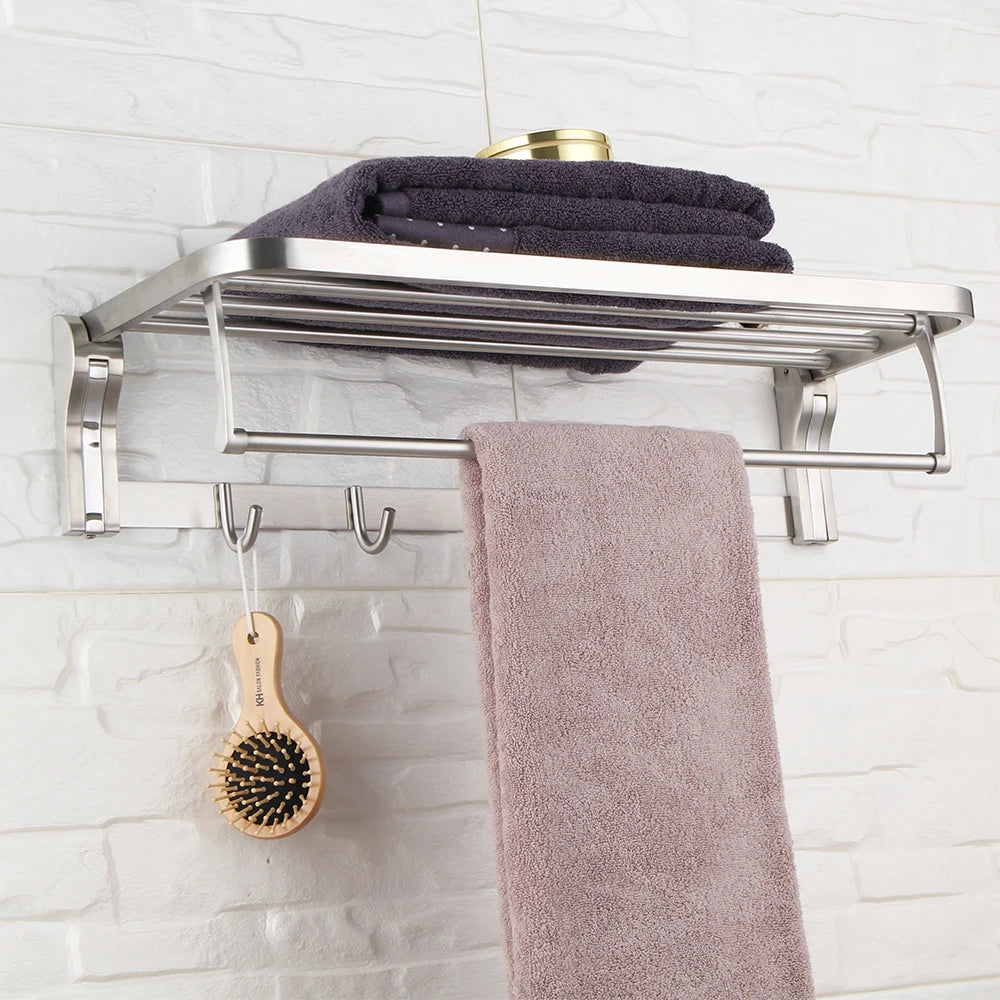 Taicute Towel Rack Shelf Hooks Movable Bar Sus