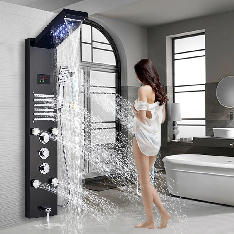 Newly Luxury Black/Brushed Bathroom Shower Faucet Led Shower