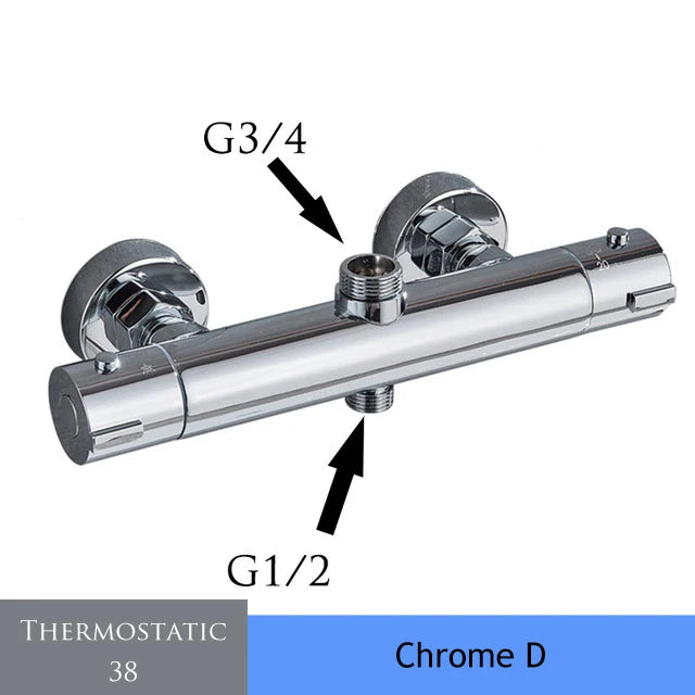 Chrome Thermostatic Shower Mixer Valve Wall Mounted Dual