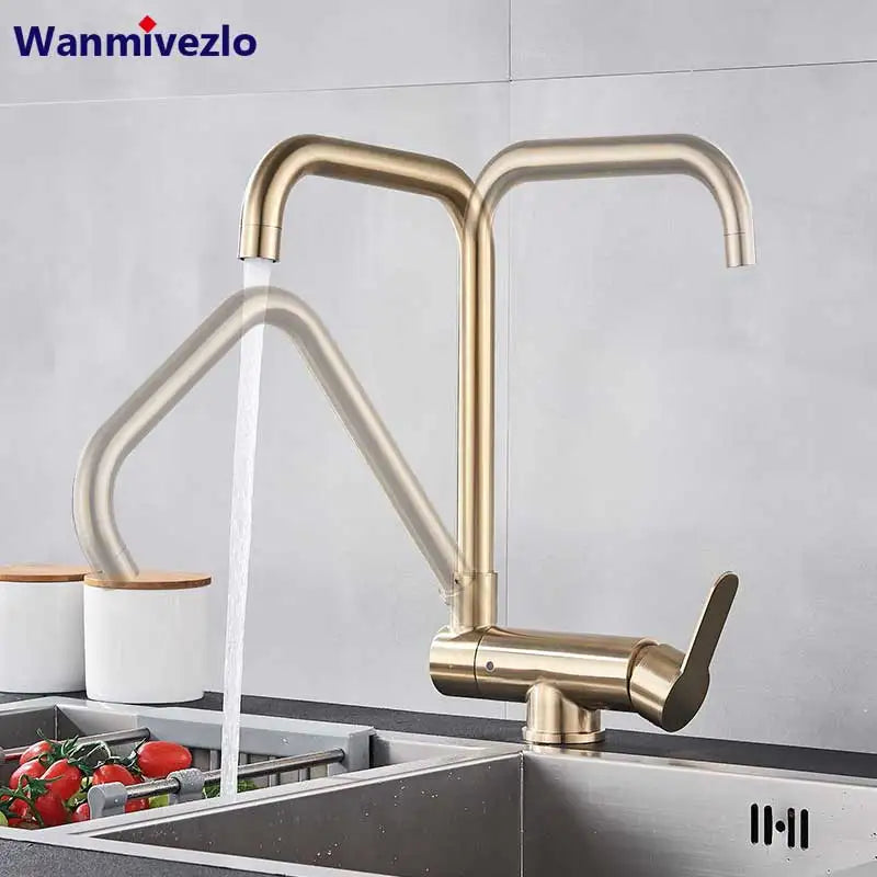 Brushed Gold Sink Faucet 360 Rotation Folding Faucet