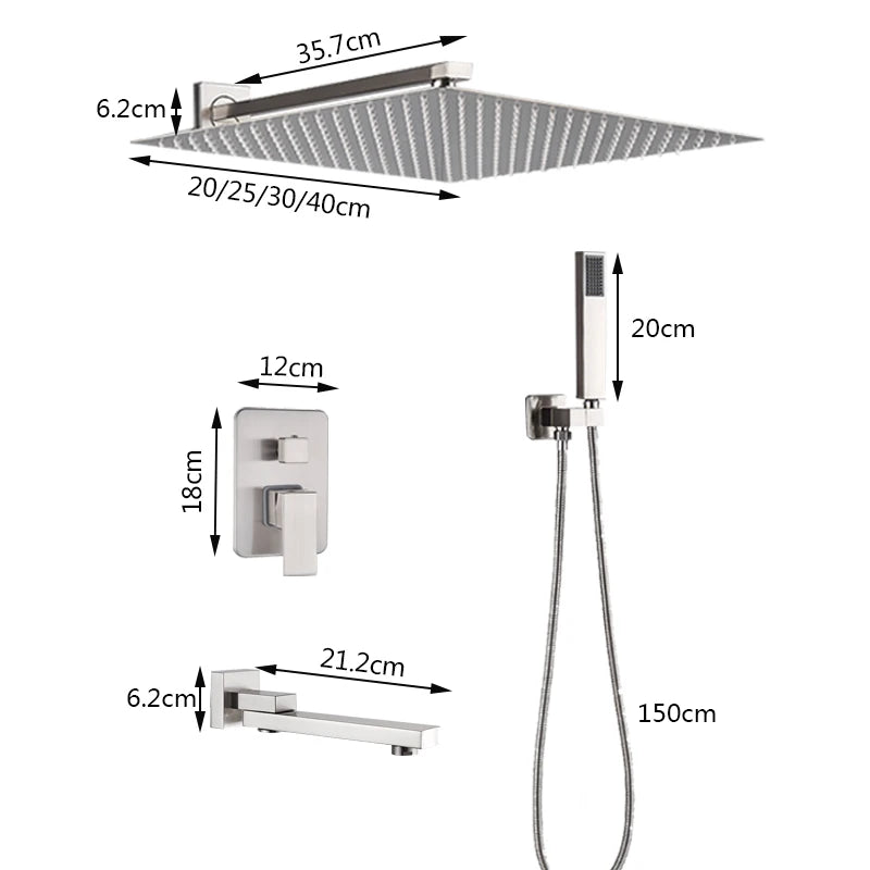 Rozin Wall Mount Rainfall Shower Faucet Brushed Nickel