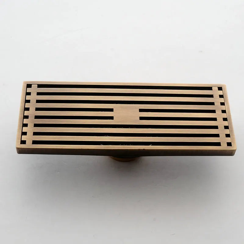 30cmx8cm Rectangle Brass Antique Brushed Carvd Drain Bathroom