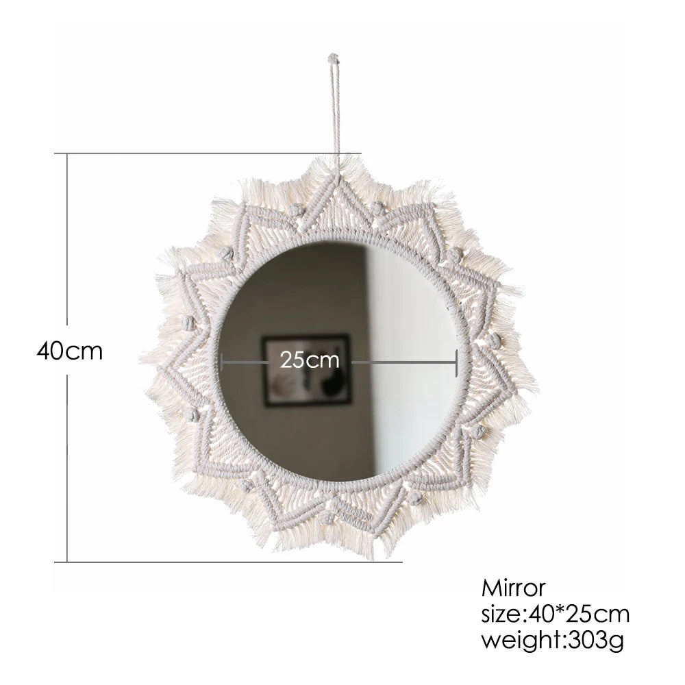 Boho Decorative Mirrors Macrame Round Mirror Aesthetic Room
