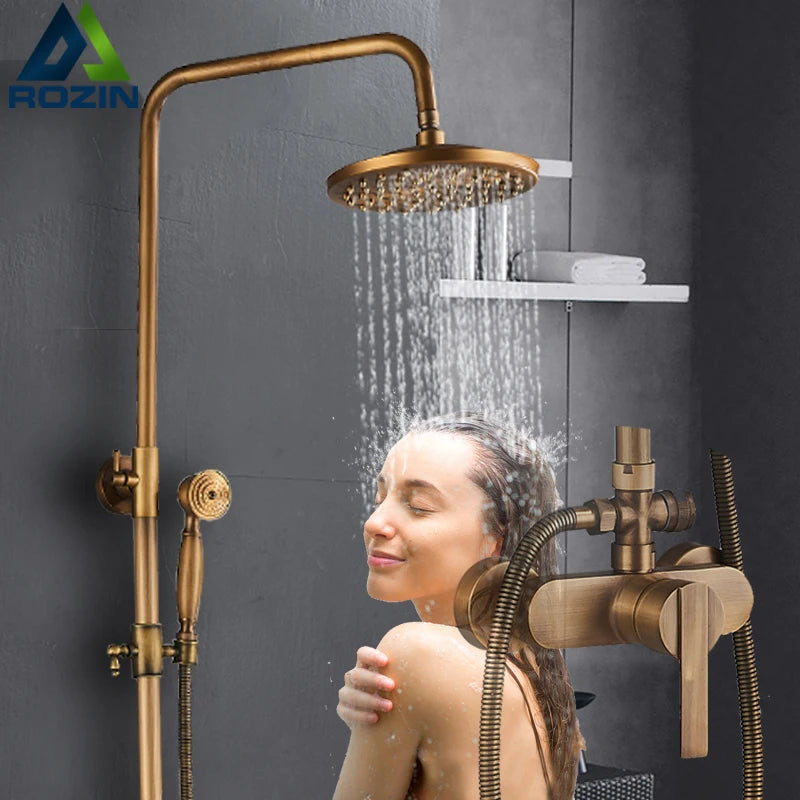 Antique Brass Shower Faucet Handle Bathroom Faucets Wall