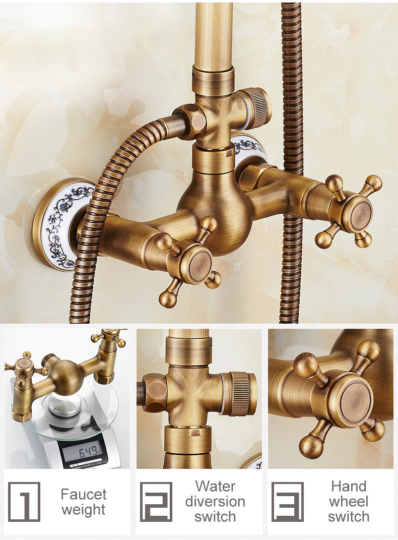 Antique Rain Shower Faucets Hand Brass Wall Mounted