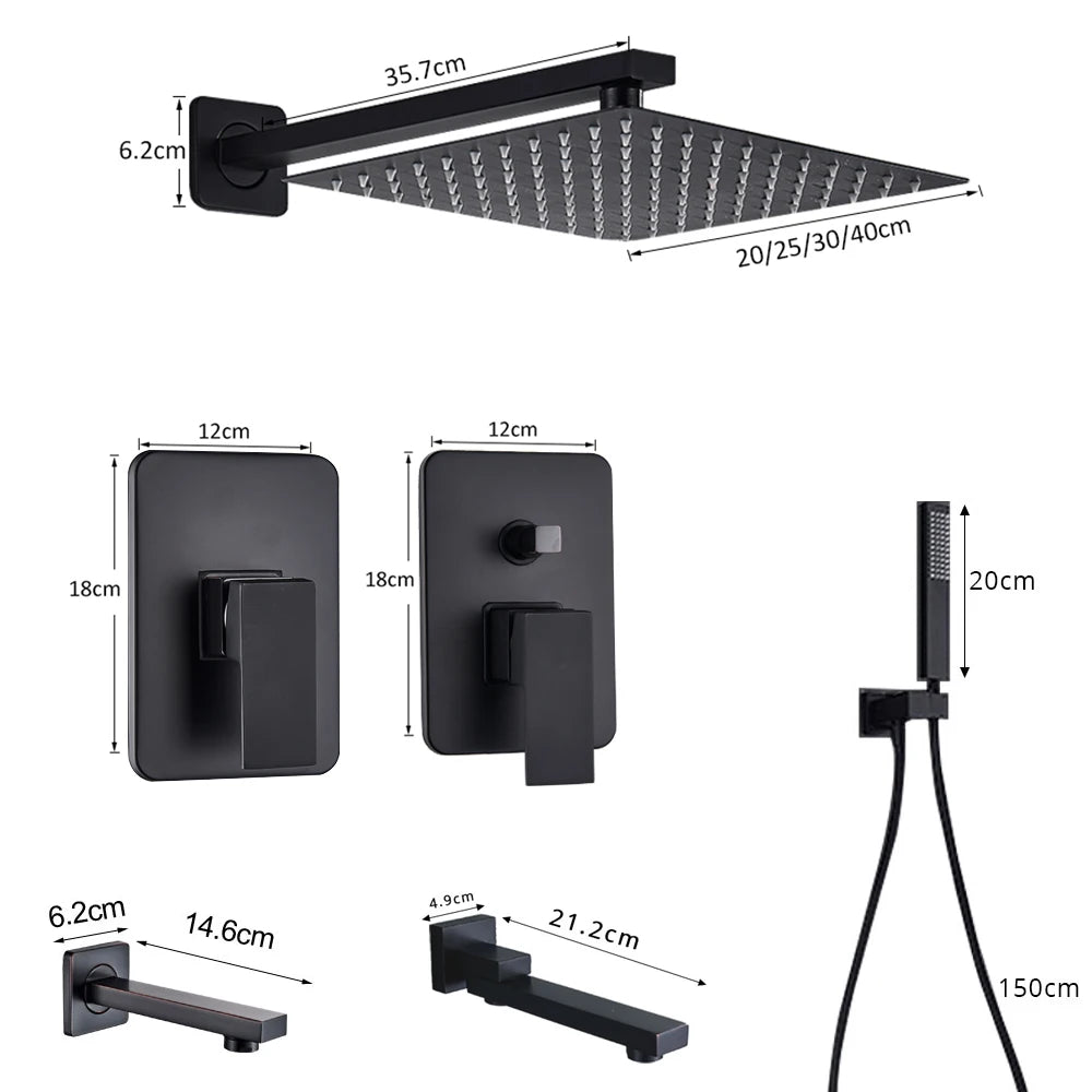 Black Shower Wall Mounted Shower Faucet Mixer 8/10/12/16