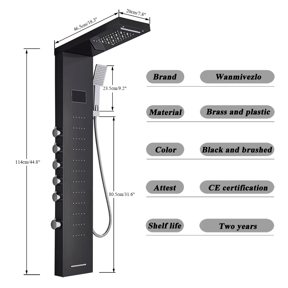 Bathroom Led Light Rain Waterfall Shower Panel Faucet