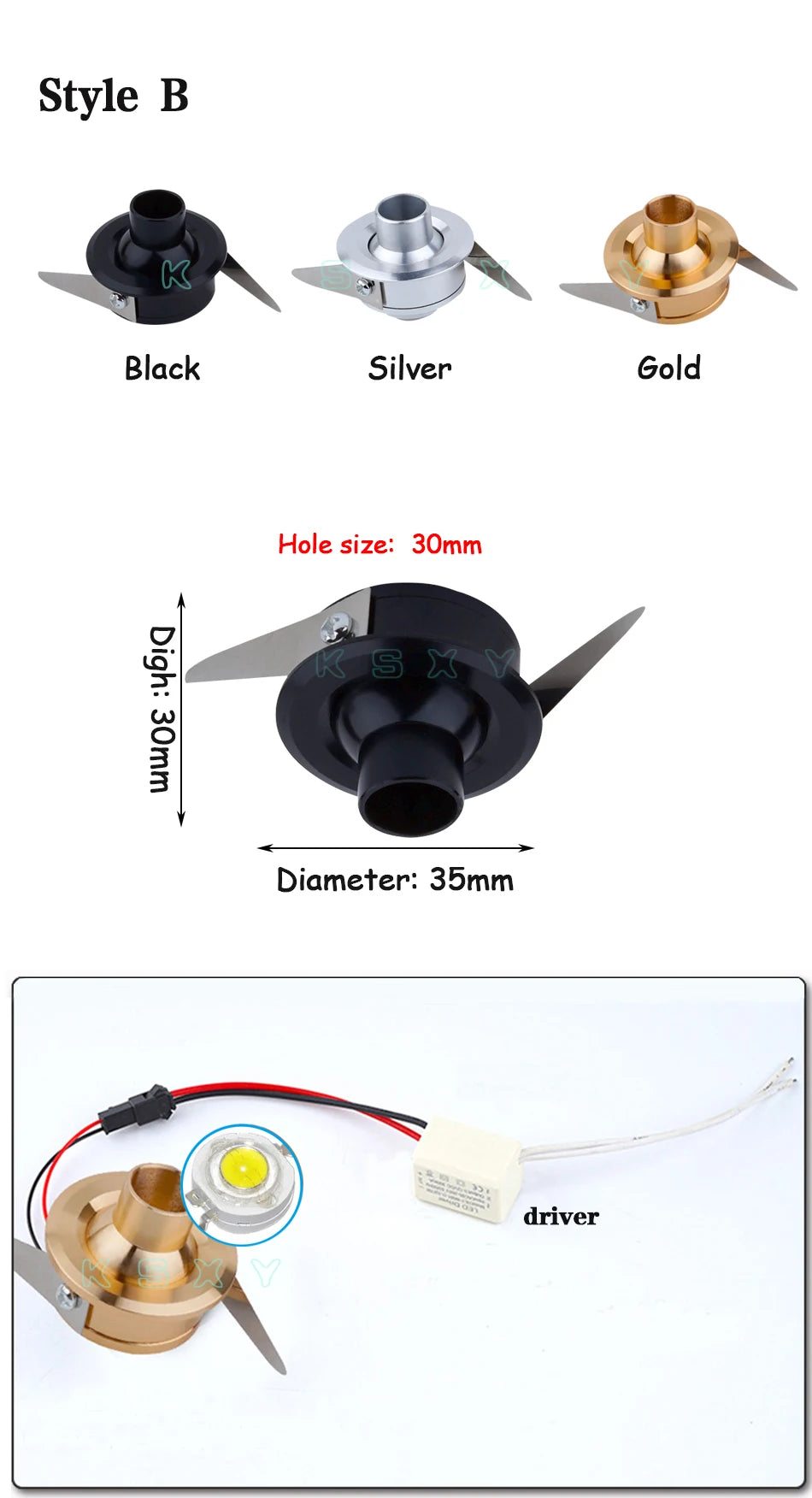 Silvery/Black/Golden Mini Led Downlights 1w 3w 100v-240v 12v