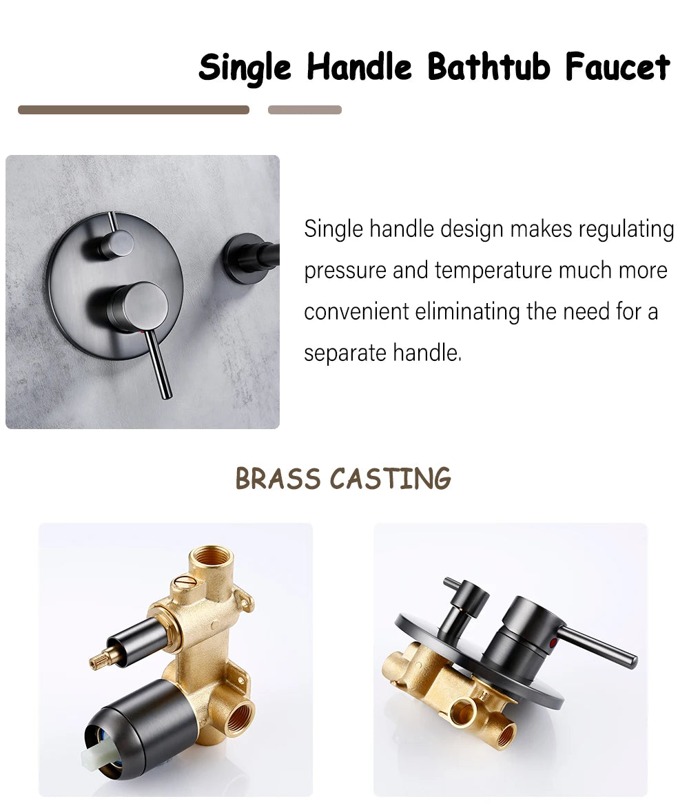 Bathtub Mixer Tap Shower Cold Bathroom Faucet Brushed