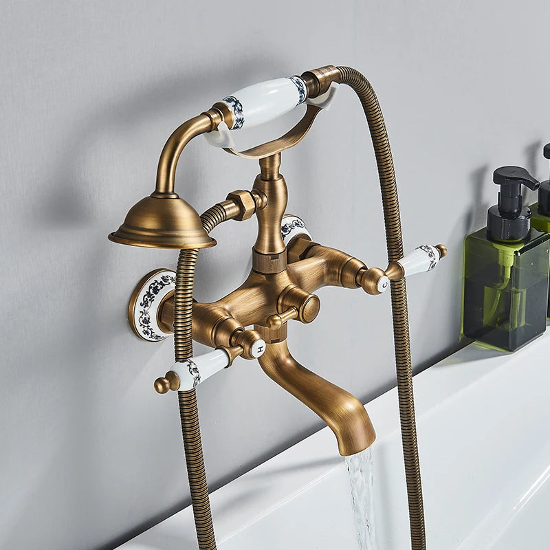 Rozin Retro Style Brass Bathtub Shower Faucet Dual