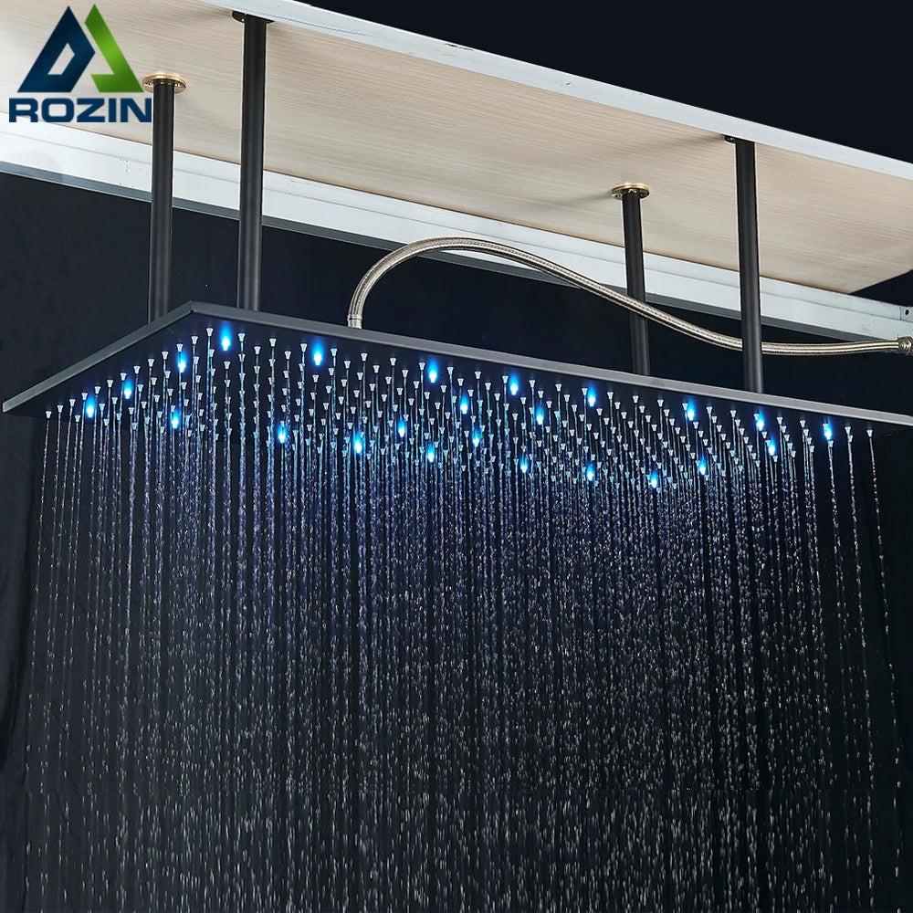 Rozin Led Matte Black Shower Head 40 80cm