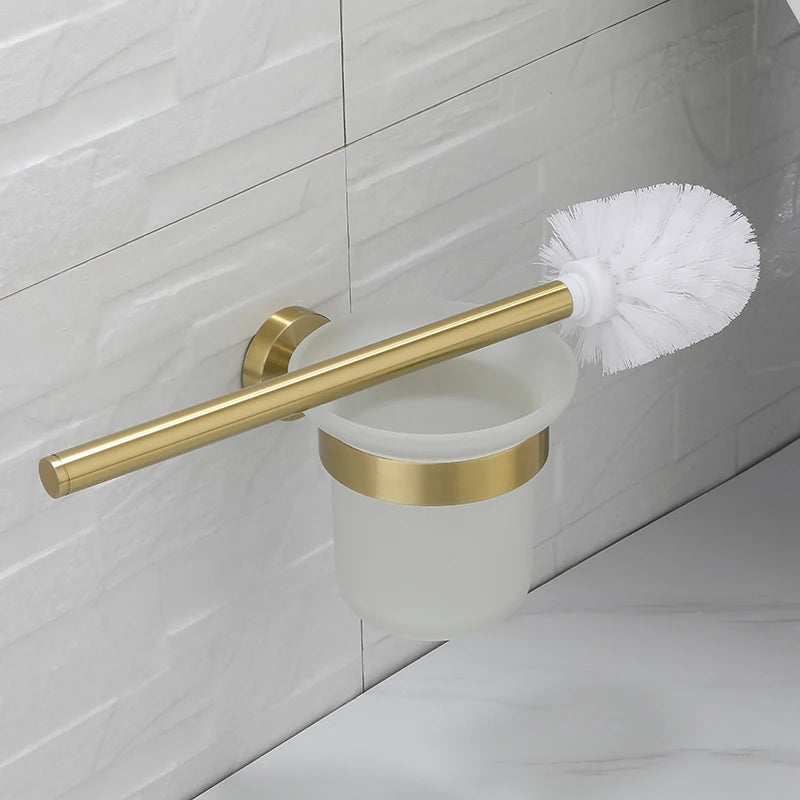 Bathroom Hardware Brushed Gold Toilet Brush Holder Robe