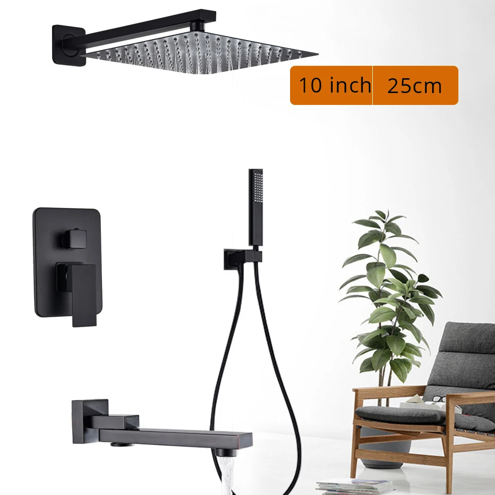 Black Shower Wall Mounted Shower Faucet Mixer 8/10/12/16