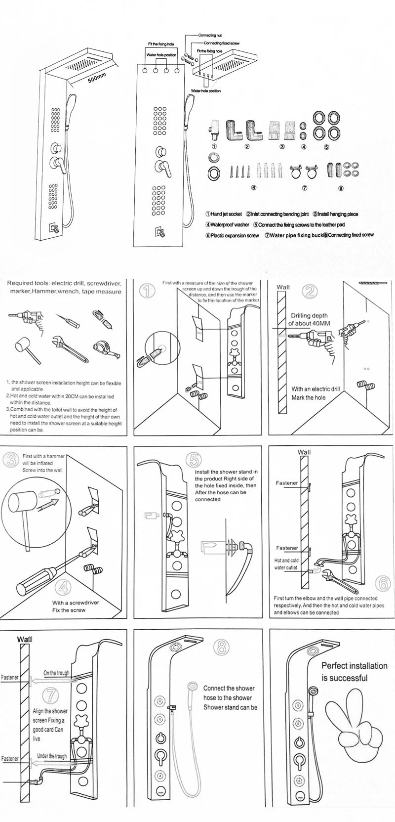 Black Bath Shower Thermostatic Mixer Shower Panel Rainfall