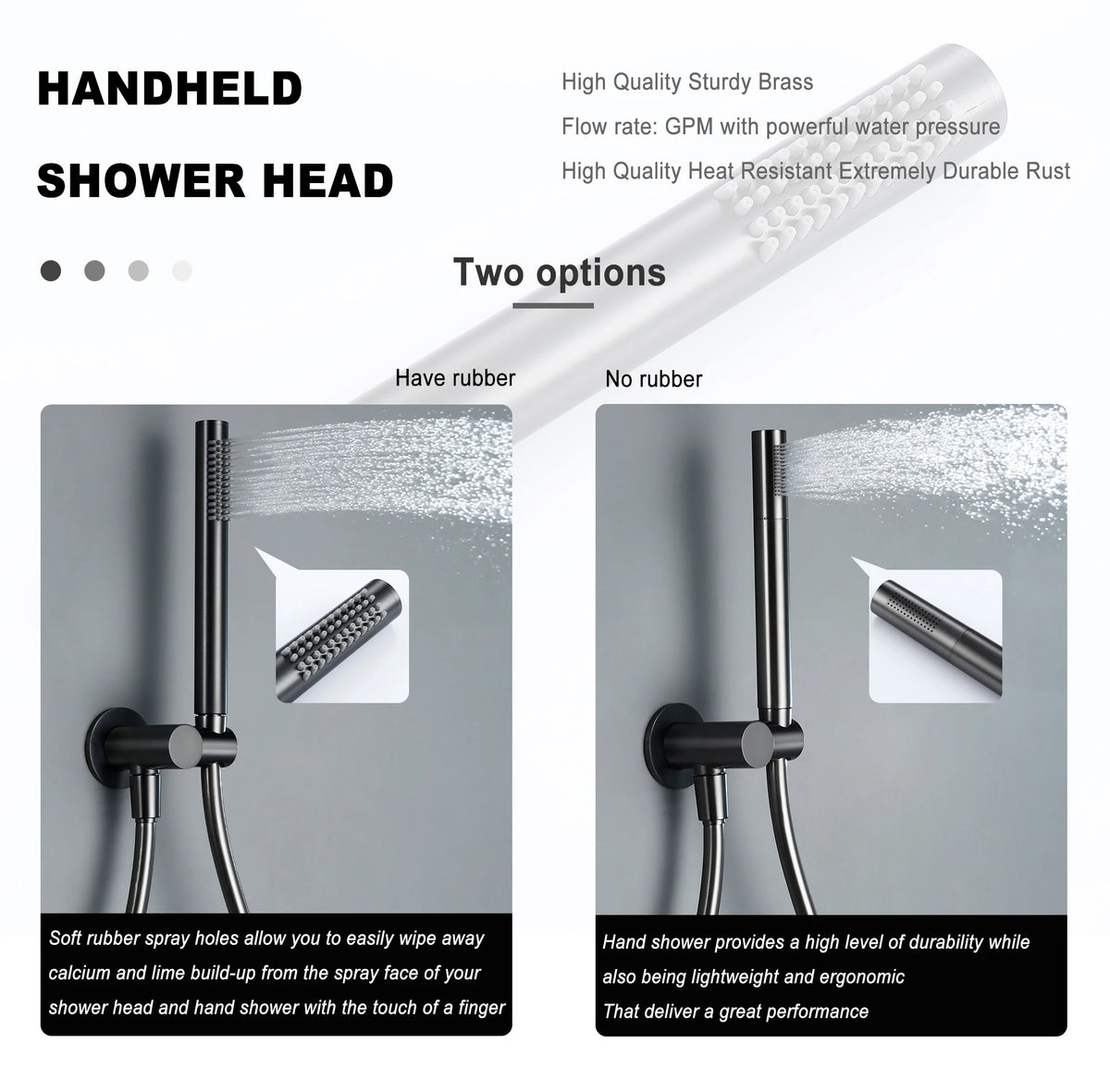 Bagnolux Gun Gray Bath Shower Brass Head Rianfall