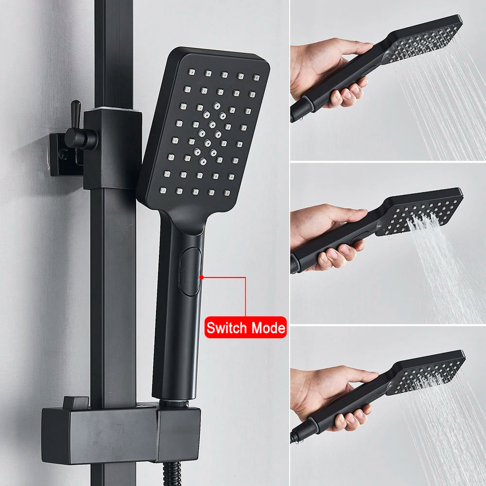 Black Thermostatic Lcd Shower Faucet Temperature Display Rainfall