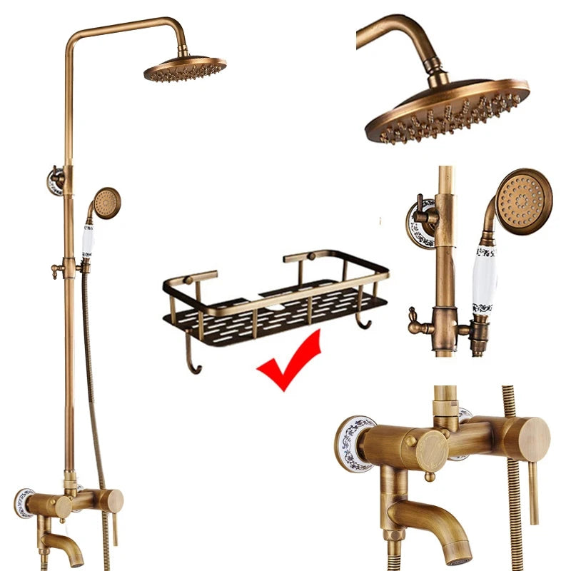 Antique Brass Shower Faucets Rainfall Shower Head Brass