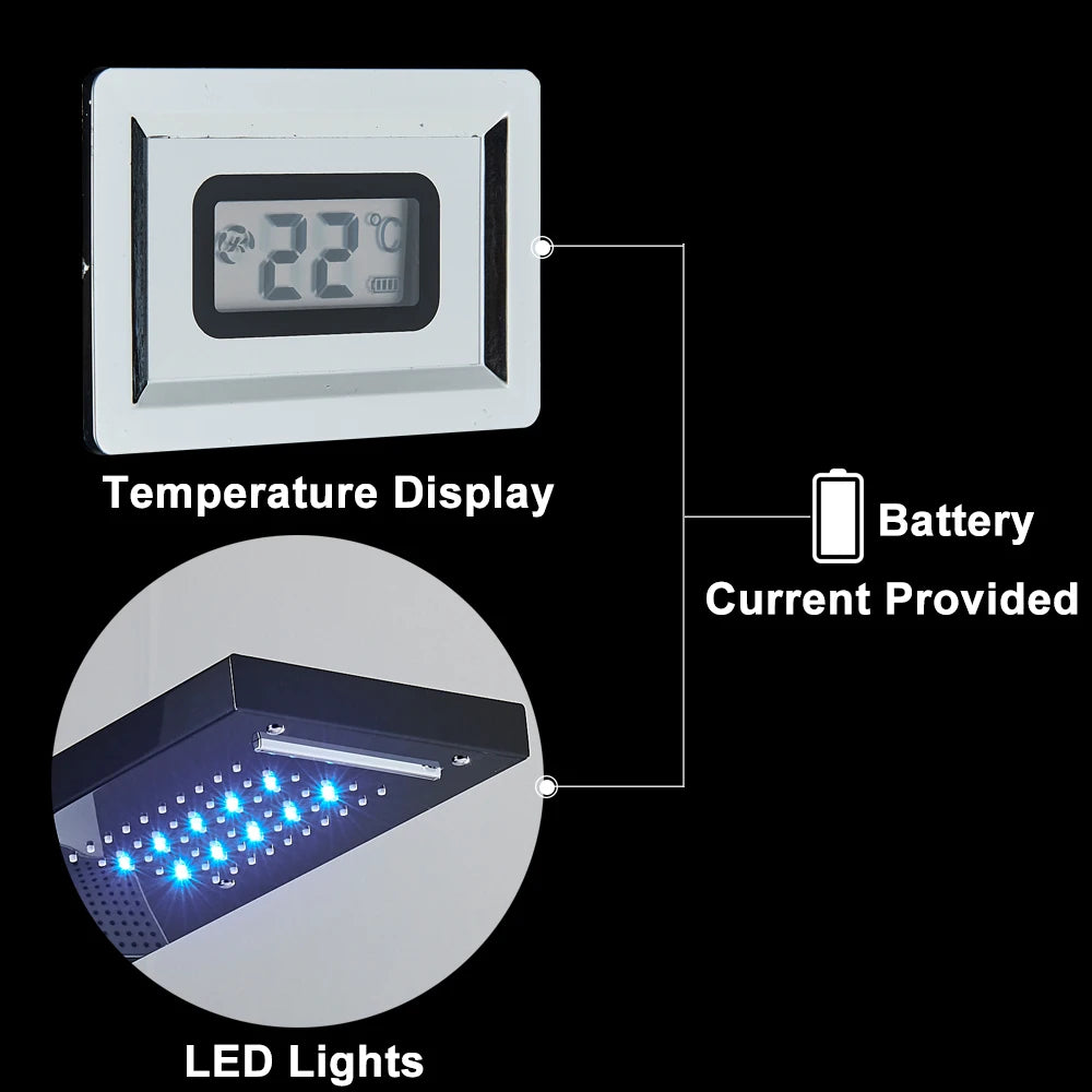 Black Led Shower Panel Waterfall Rain Shower Faucet