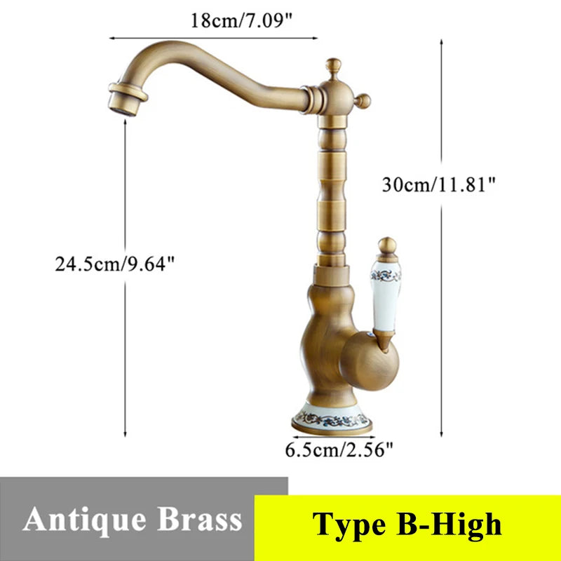 Luxury Retro Bathroom Sink Faucet Antique Brass Basin