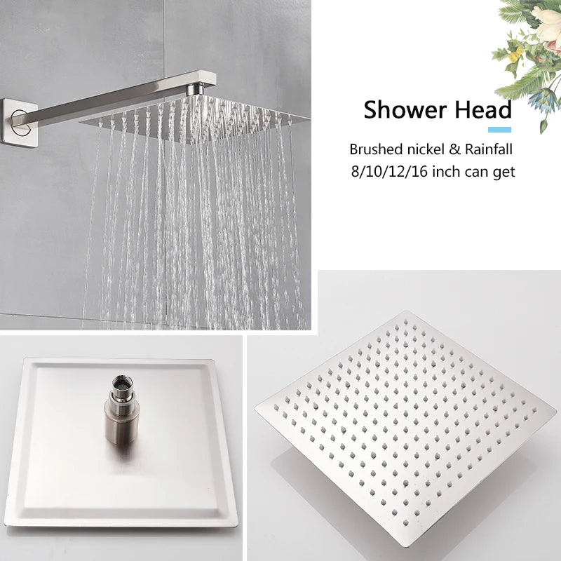 Rozin Wall Mount Rainfall Shower Faucet Brushed Nickel