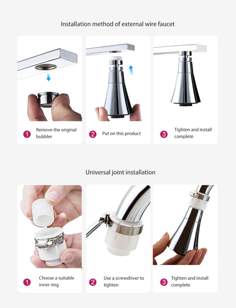 Universal Water Faucet Adjustable Pressure 360 Degree Rotating
