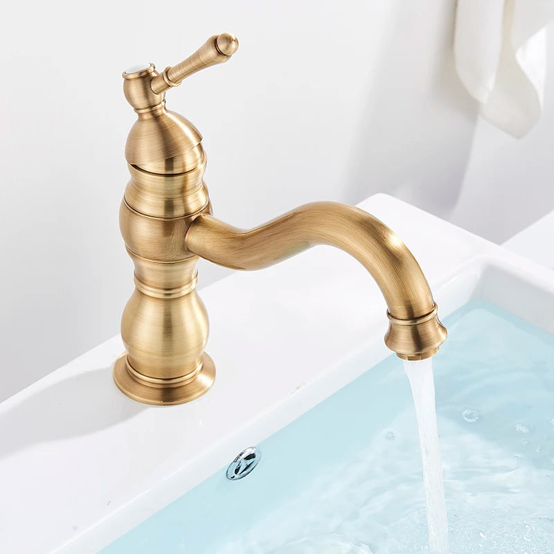 Luxurious Antique Bathroom Basin Faucet Brass Deck Mounted