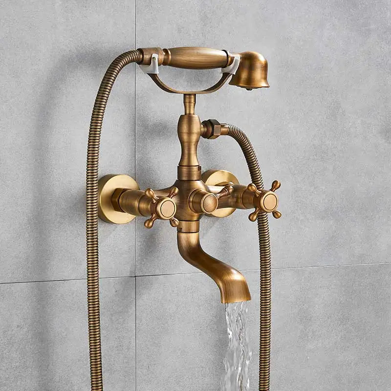 Antique Brass Bathtub Shower Faucets Dual Knobs Mixer