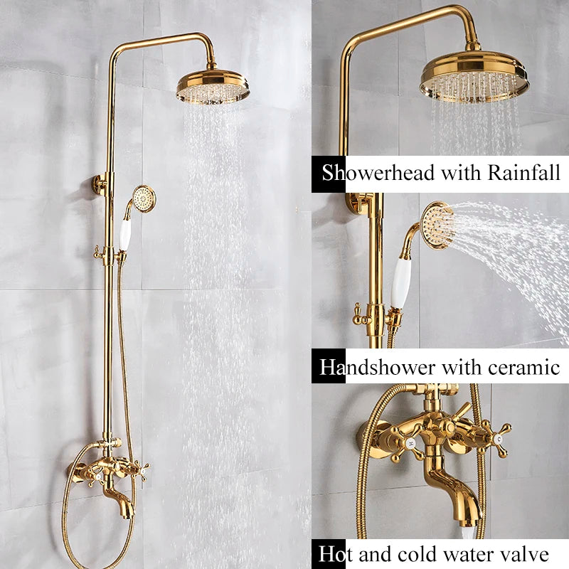 Shbshaimy Antique Brass Bathroom Shower Wall Mounted Rainfall