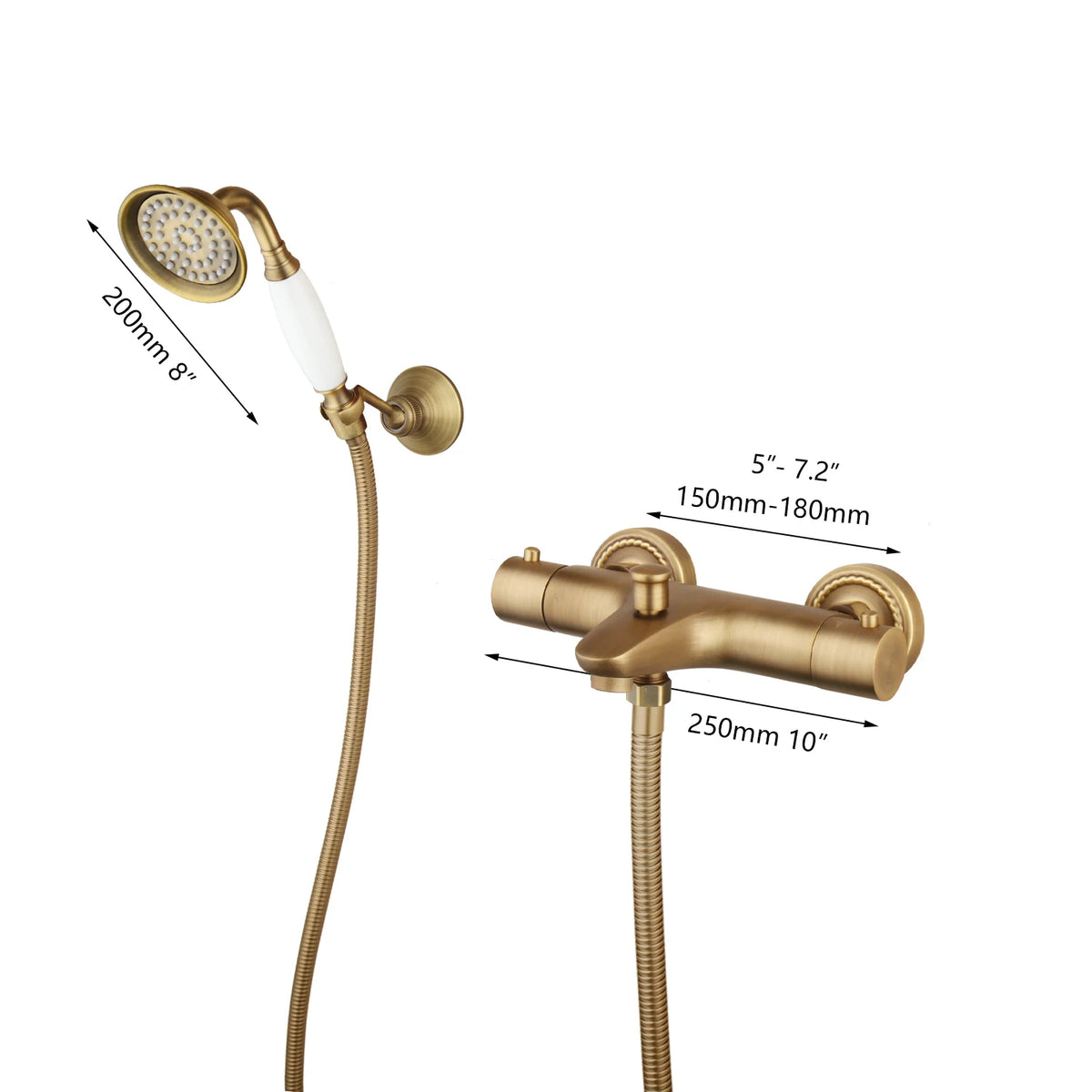Zappo Antique Brass Bathroom Thermostatic Shower W/ Rainfall